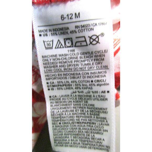 Old Navy Infant Boy Linen Blend Shirt Size 6–12M Red with White Tropical Leaves - Picture 5 of 5